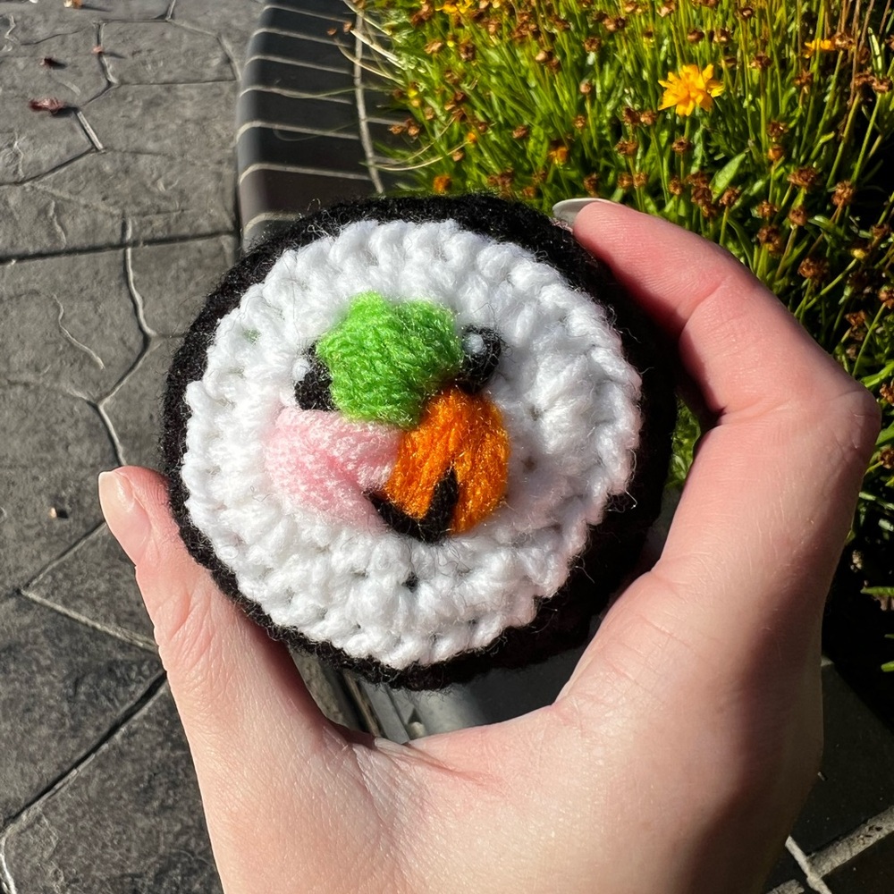 Hand Crocheted Happy Little Sushi Roll Plushie! - Picture 3 of 13